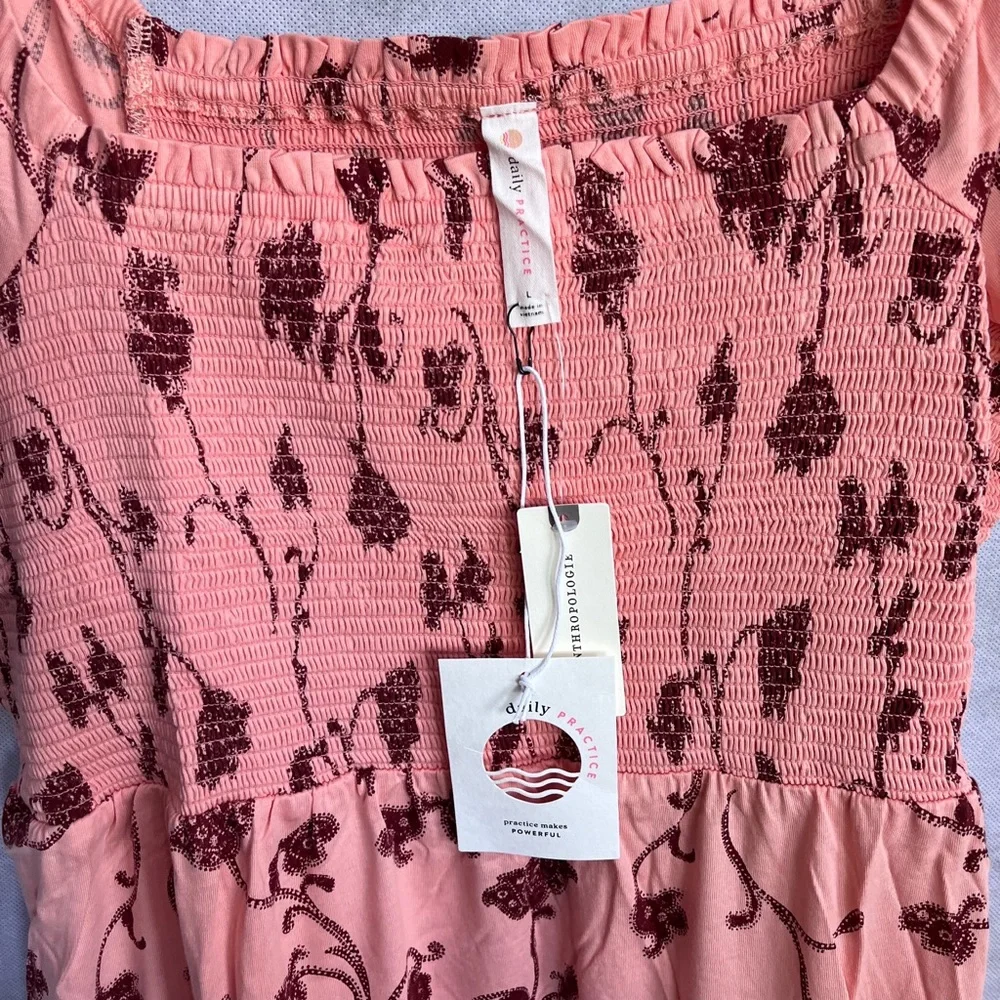 Anthropologie Daily Practice Cotton Smoked Tiered, Puff sleeve Maxi Dress - Picture 6 of 16